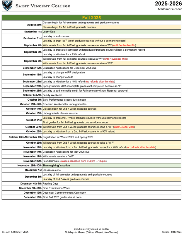 Academic Calendar 2025-2026 screen shot.