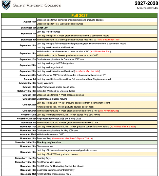 Academic Calendar 2027-2028 screen shot.