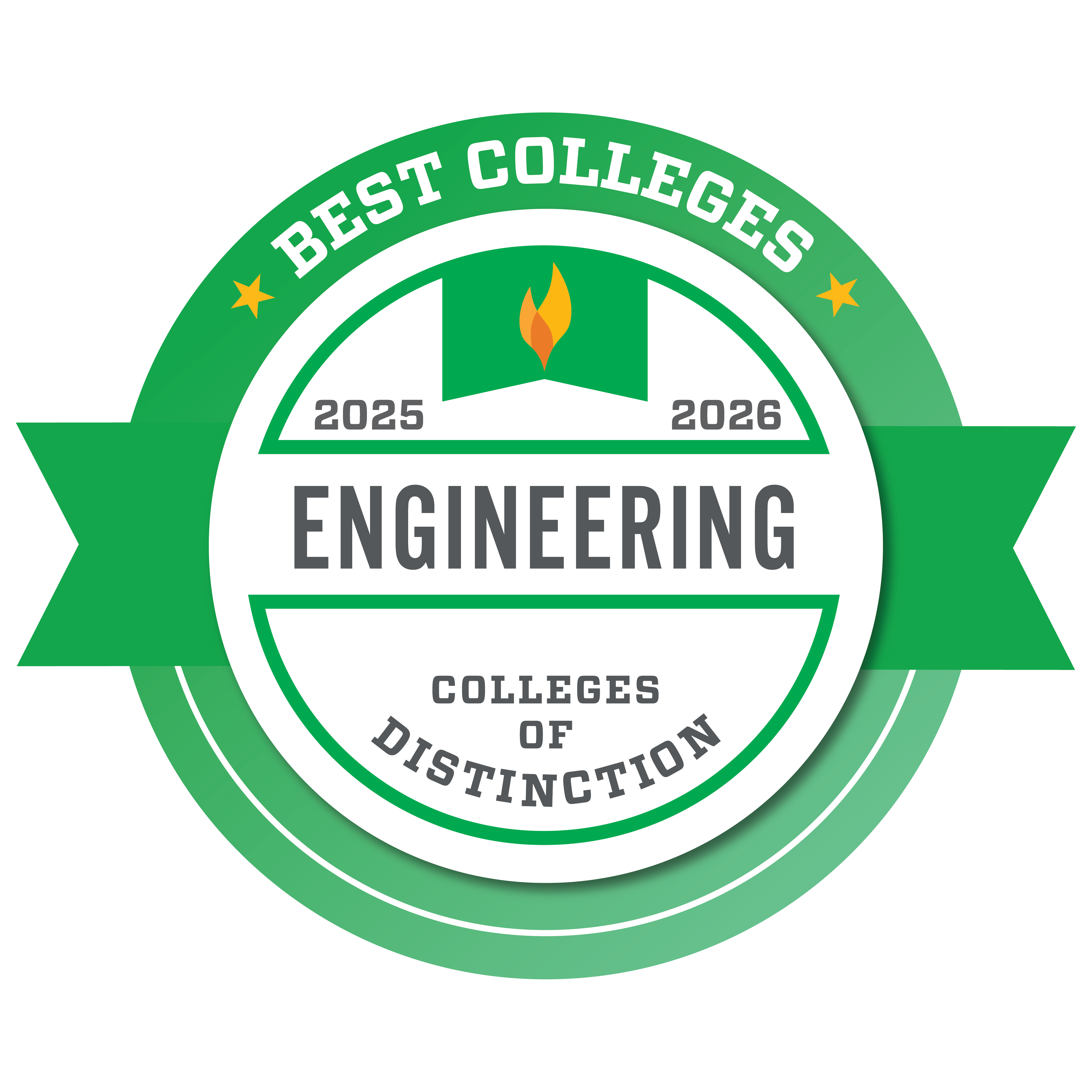 Logo for Colleges of Distinction highlighting the Best Colleges for Engineering for the years 2025-2026.