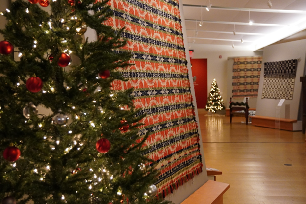 Christmas decorations in the McCarl Coverlet Gallery