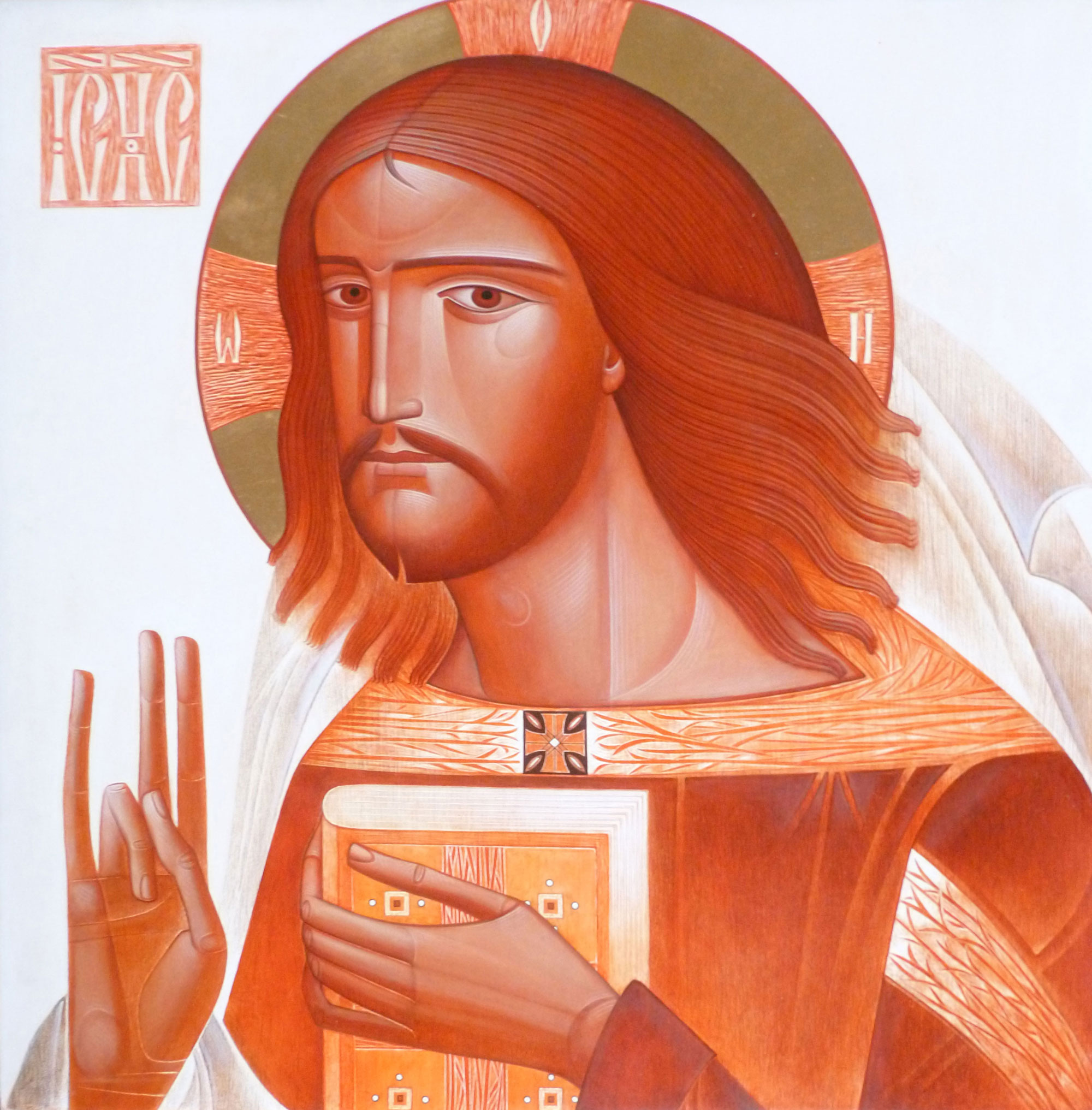  Lyuba Yatskiv (b. 1977), Christ Pantocrator, 2015, Acrylic on gessoed wood, 23 x 23 in. Image courtesy of the Sacred Art Pilgrim Collection.