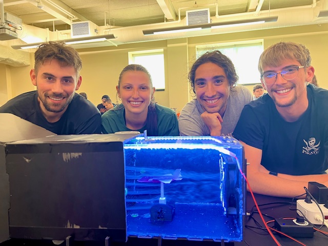 (From left) SVC engineering students Mike Iuzzolino, Jill Mannarino, Joey Jafarace and Tyler Horn with their wind tunnel