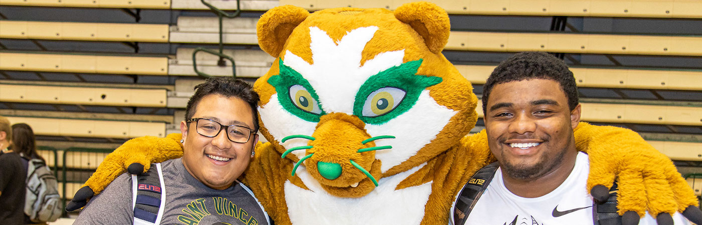 Saint Vincent mascot with students