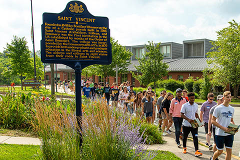students walking around on campus
